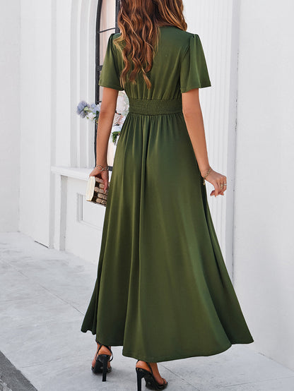 Adiffu Elegant Slim-fit V-neck Dress