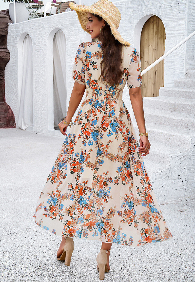 Popular Floral Short-sleeved Dress