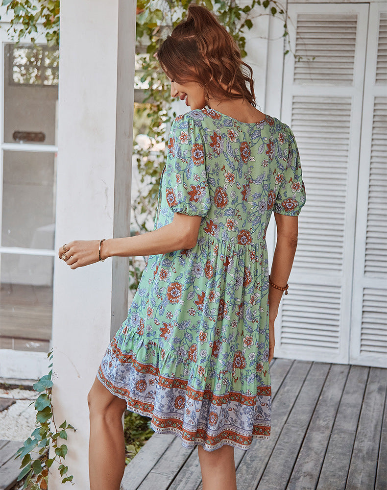 Adiffu Fresh Boho Print Dress