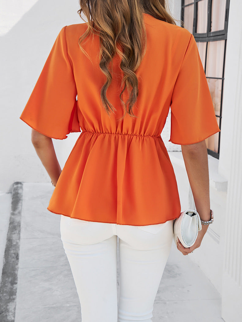 Stylish Short-sleeved Belted Top