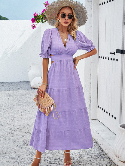 Adiffu Women's V-neck Waist Dress