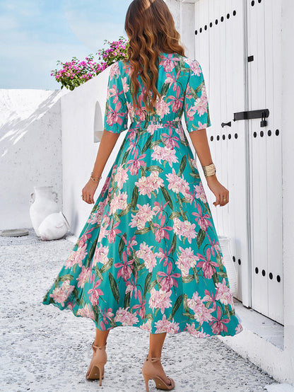 Spring/Summer Holiday Casual Print Slit Dress