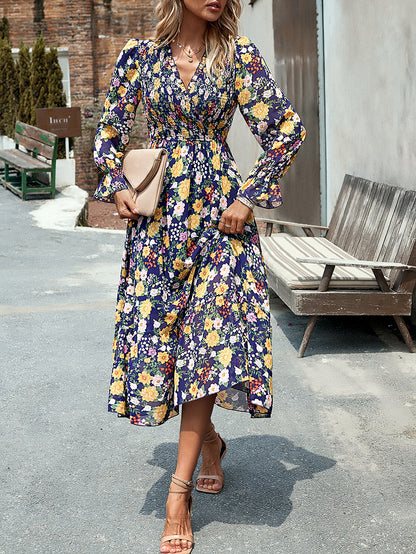 Adiffu Elegant V-neck Long Dress