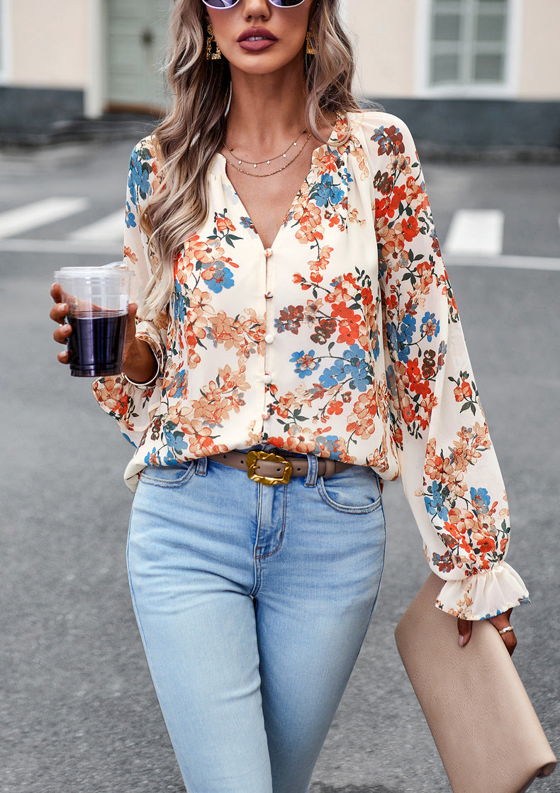 Adiffu Elegant Floral Shirt For Lady