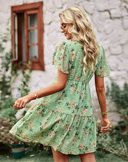 Stylish V-neck Floral Skirt