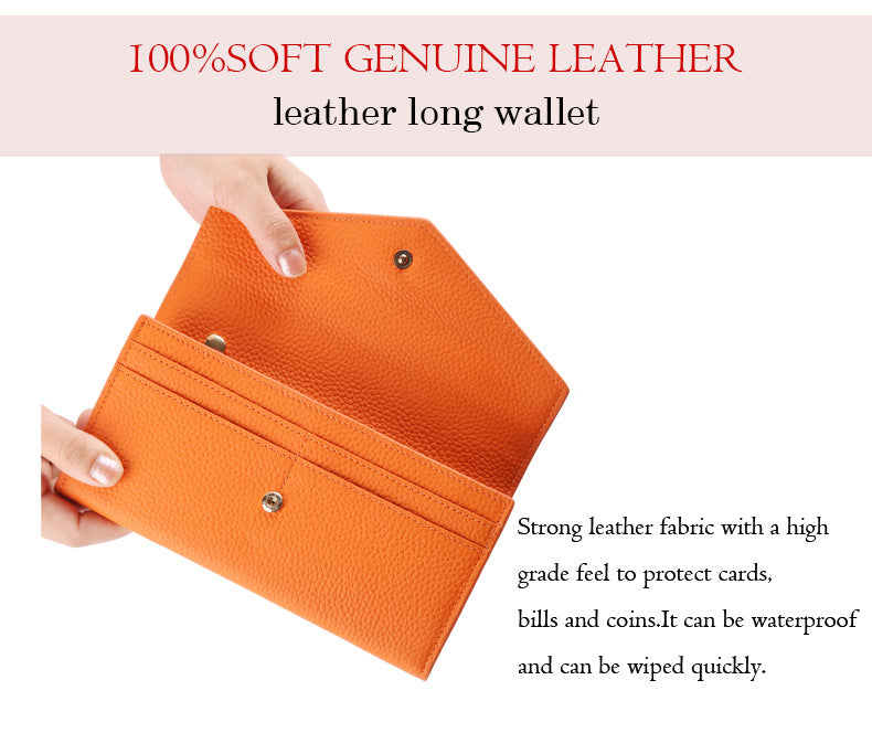 Adiffu Selected Pure Cowhide Soft Leather Long Wallet
