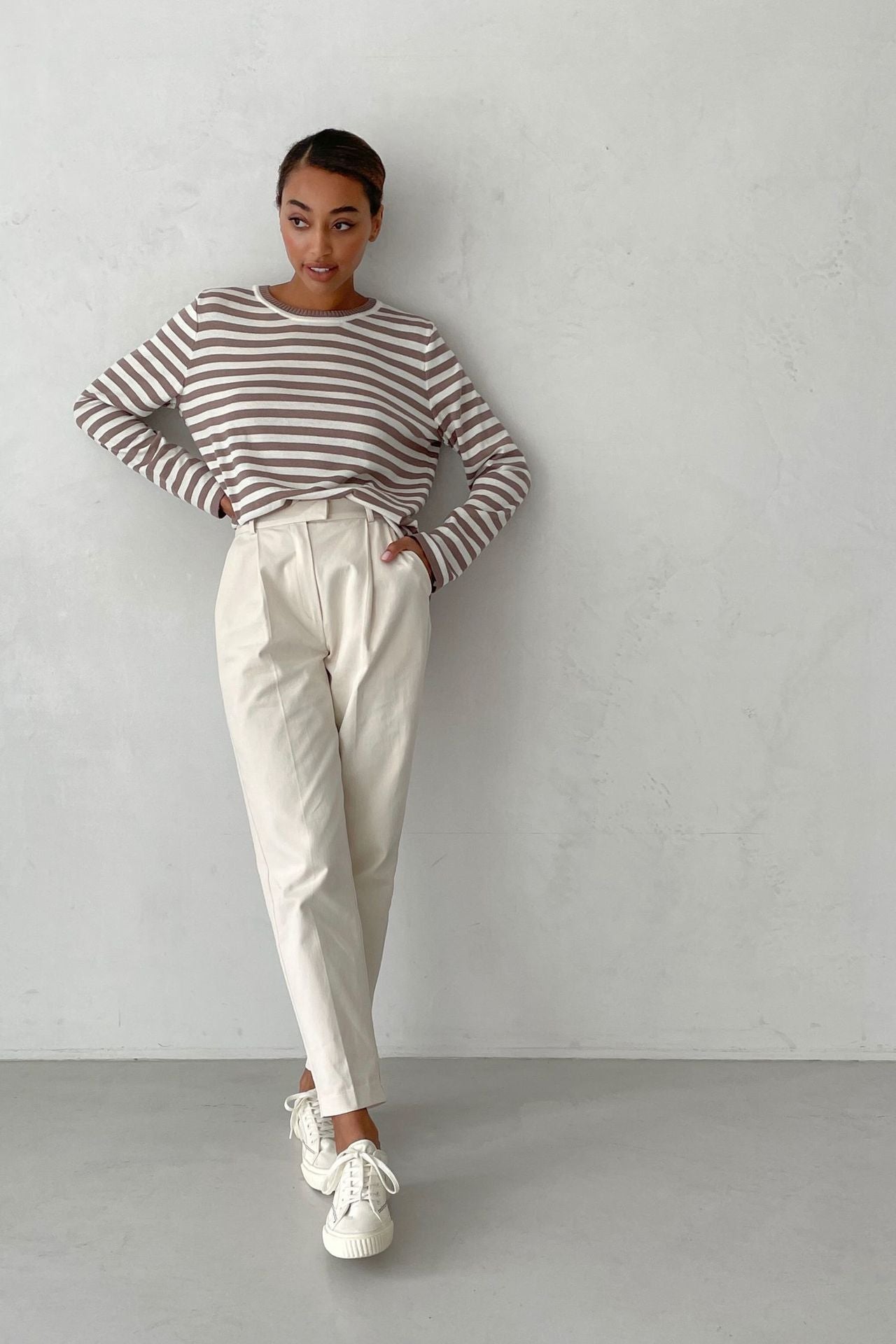 Adiffu Classic Vintage Round Neck Knitted Striped Pullover Sweater For Women