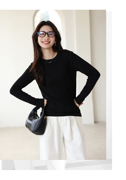 Spring and Summer Round Neck Blouse Long Sleeve T-shirt Micro-transparent Knitwear