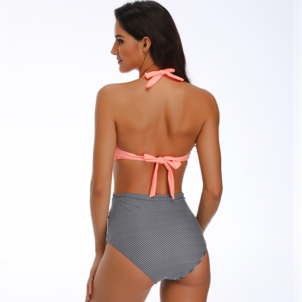 Adiffu High Stretch One-piece Swimsuit-Orange And Black Stripes