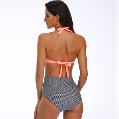 Adiffu High Stretch One-piece Swimsuit-Orange And Black Stripes