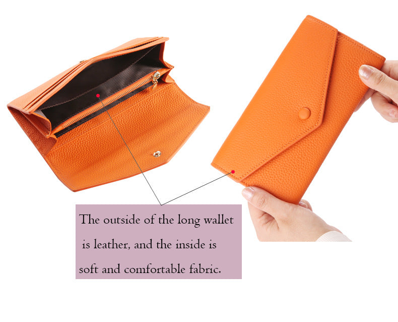 Adiffu Selected Pure Cowhide Soft Leather Long Wallet