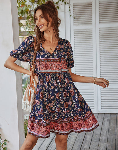 Adiffu Fresh Boho Print Dress