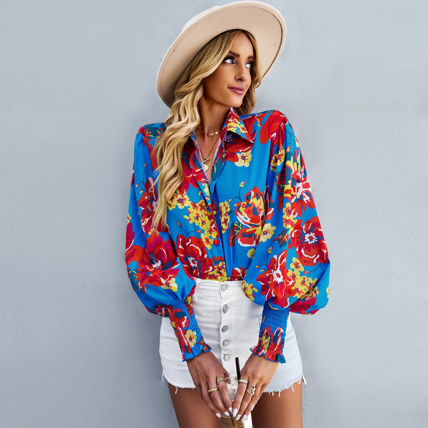 Loose Printed Long-Sleeved Shirt