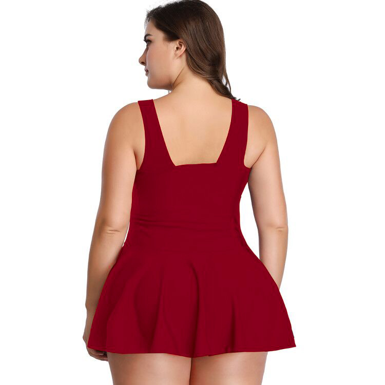 Adiffu Plus Size Pure Colour Skirt Top And  Boxer Swim Shorts