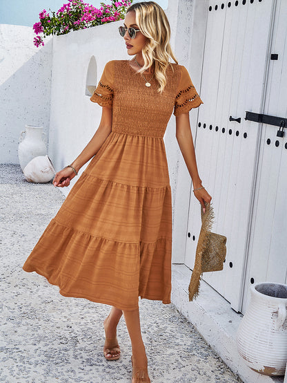 Adiffu Comfortable Hollow Short-sleeved Dress