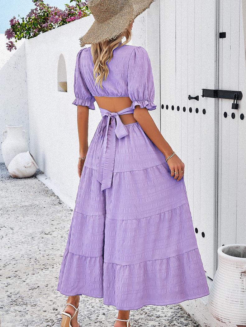 Adiffu Women's V-neck Waist Dress