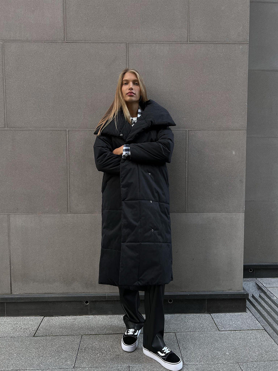 Adiffu Loose Casual Warm Long Stand-up Collar Cotton-padded Jacket