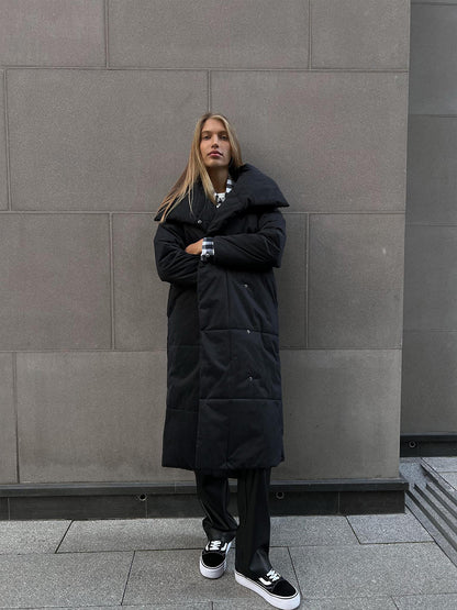 Adiffu Loose Casual Warm Long Stand-up Collar Cotton-padded Jacket