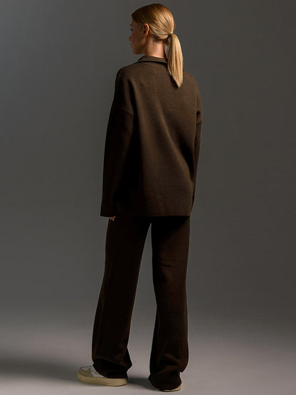 Adiffu Polo Neck Knit Pullover And Wide-leg Trousers