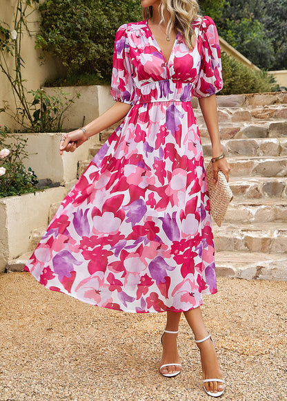 Adiffu Beautiful V-neck Printed Dress