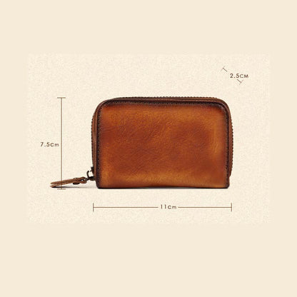 Adiffu Vintage Mini Leather Zipper Card Bag