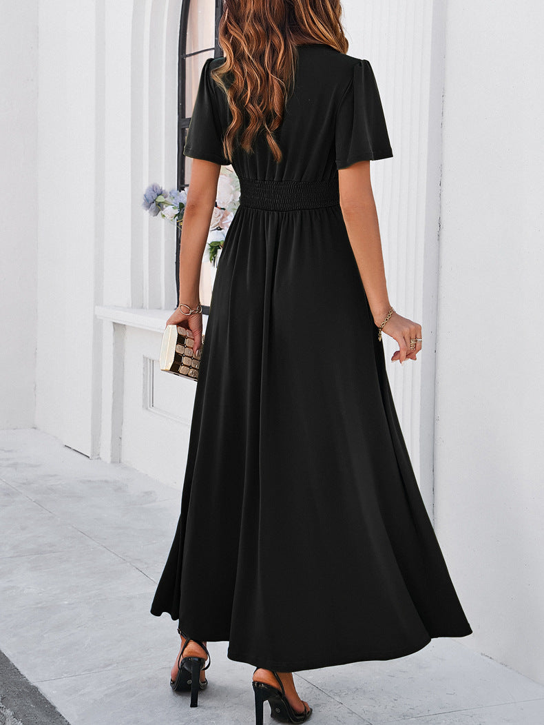 Adiffu Elegant Slim-fit V-neck Dress