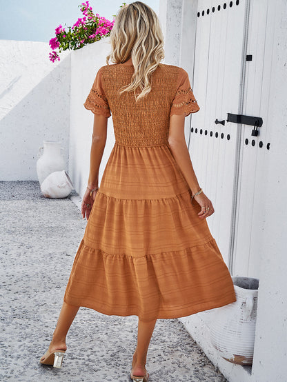 Adiffu Comfortable Hollow Short-sleeved Dress