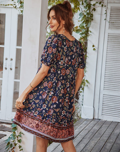 Adiffu Fresh Boho Print Dress