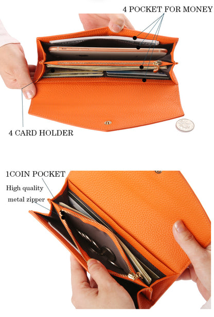 Adiffu Selected Pure Cowhide Soft Leather Long Wallet