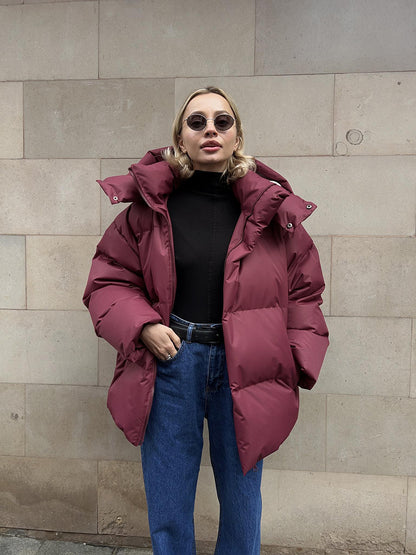 Adiffu Women's Solid Color Hooded Padded Quilted Coat