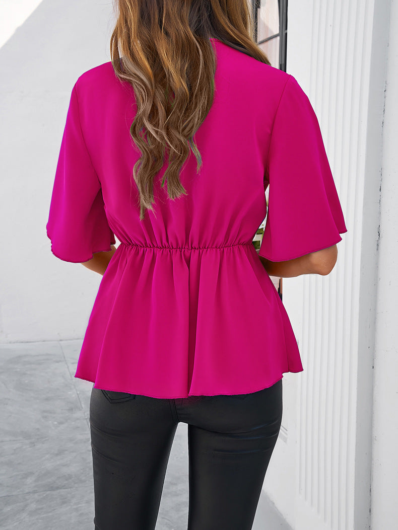 Stylish Short-sleeved Belted Top