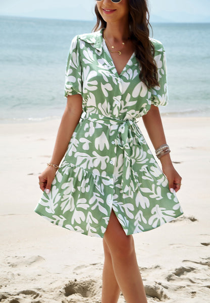 Stylish Printed Short-sleeved Dress