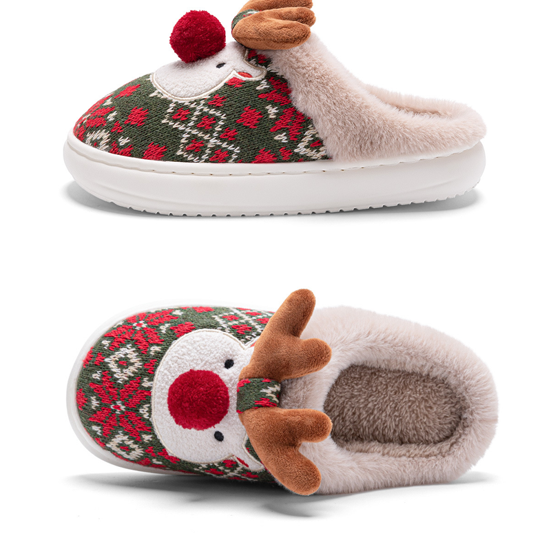 Adiffu Cute Christmas Moose Cotton Slippers
