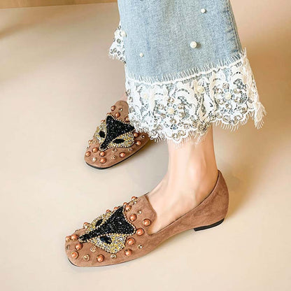 Adiffu Chic Studded Flat Loafers with Soft Comfort Sole