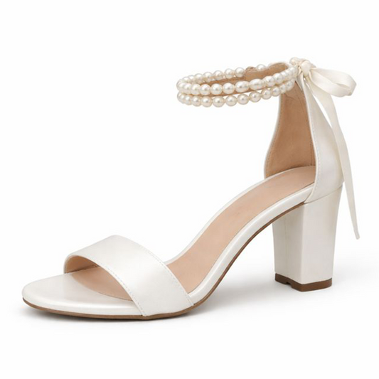 Adiffu Women's High-heeled Wedding Shoes White Sandals