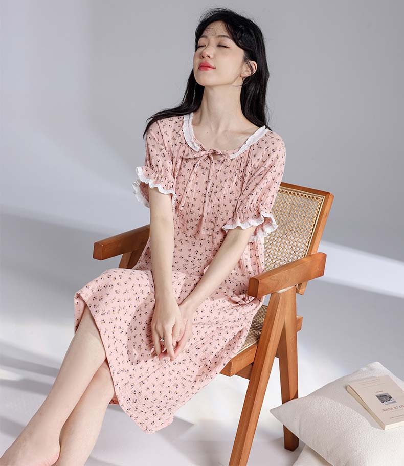 Adiffu Summer Cotton Floral Dress Pajamas
