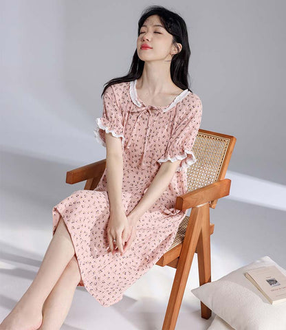 Adiffu Summer Cotton Floral Dress Pajamas
