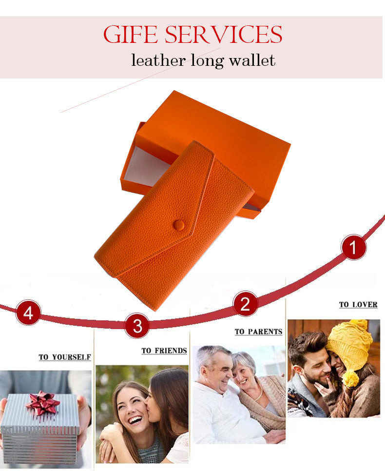 Adiffu Selected Pure Cowhide Soft Leather Long Wallet