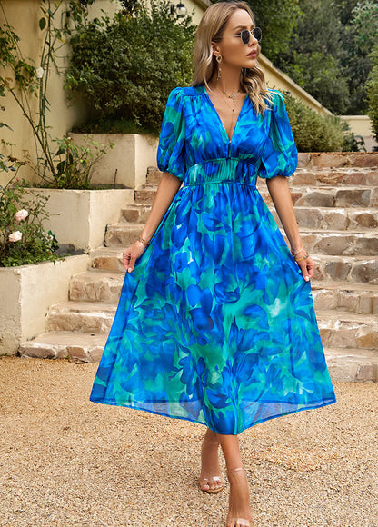 Adiffu Beautiful V-neck Printed Dress