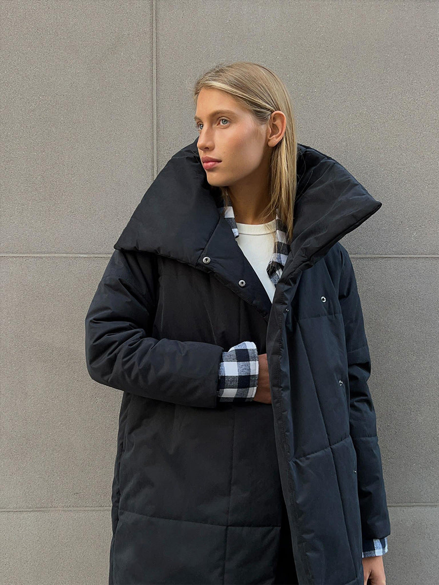 Adiffu Loose Casual Warm Long Stand-up Collar Cotton-padded Jacket