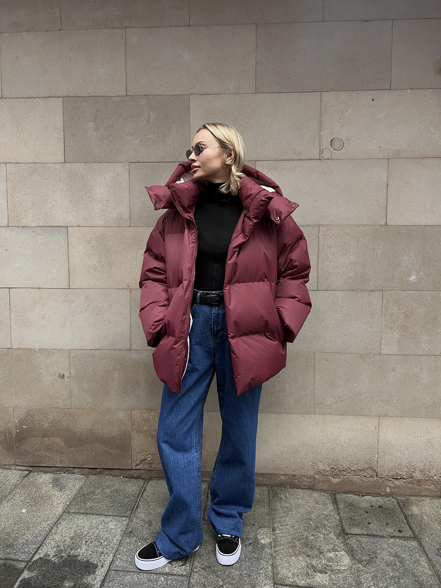 Adiffu Women's Solid Color Hooded Padded Quilted Coat