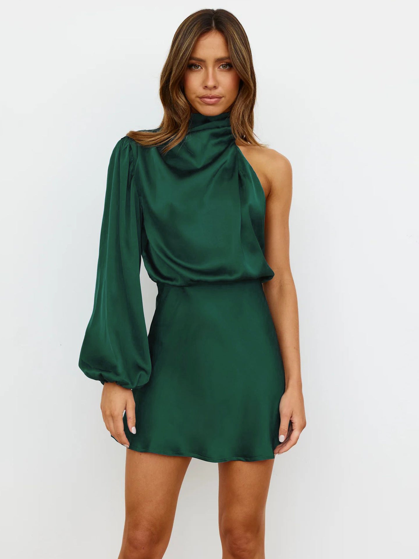 Adiffu Elegant Long-sleeved One-shoulder Evening Dress