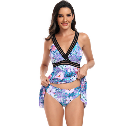 Adiffu Floral Woven Tape Two-piece Swimming Suit