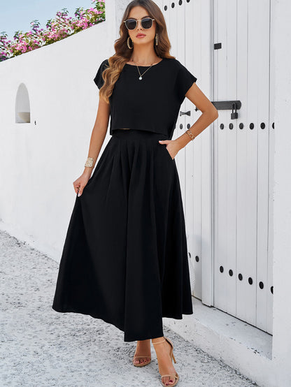 Adiffu Casual Sleeveless Top And Skirt Suit-Black
