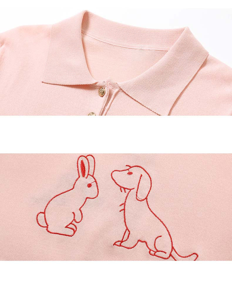 Preppy Style Lapel Short-sleeved T-shirt Knit