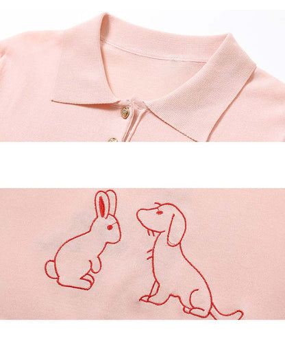 Preppy Style Lapel Short-sleeved T-shirt Knit