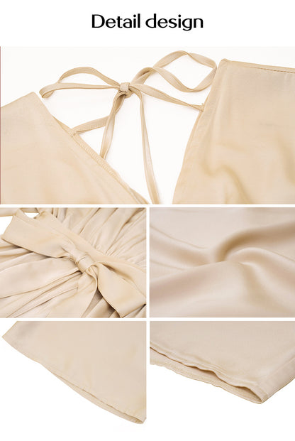 Adiffu Elegant V-Neck Loose Dress-Champagne