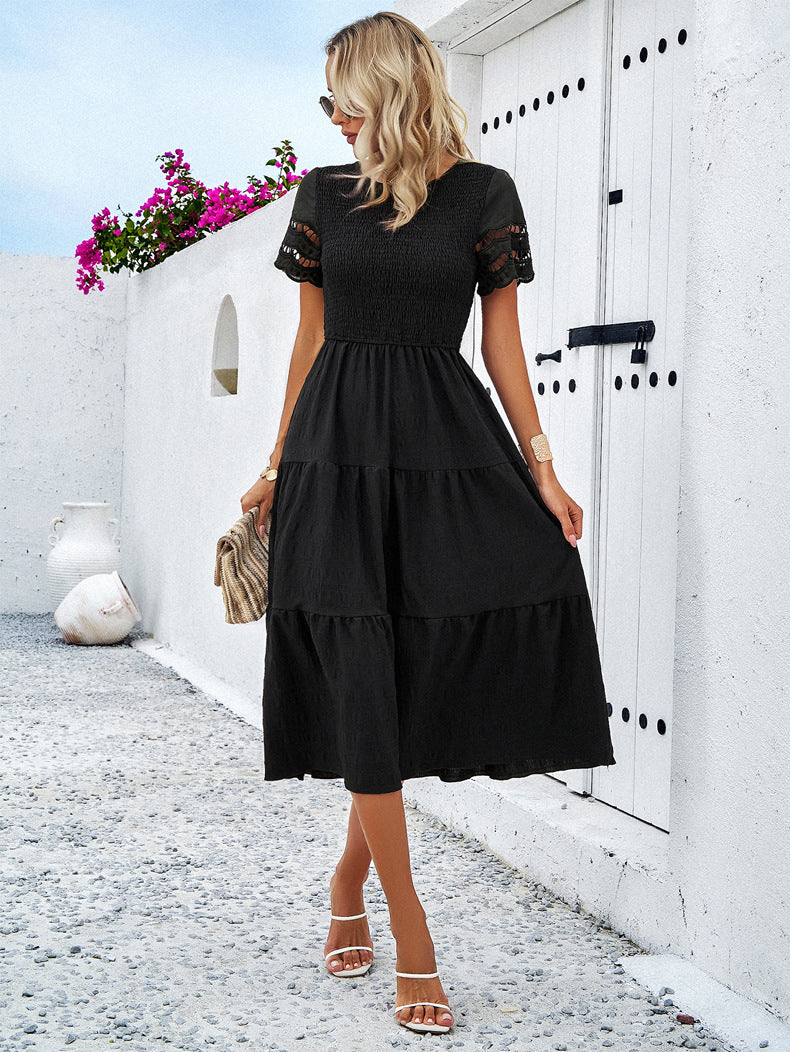 Adiffu Comfortable Hollow Short-sleeved Dress