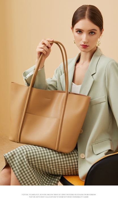 Adiffu Large Capacity Leather Handbag Shoulder Bag Women's Tote Bag