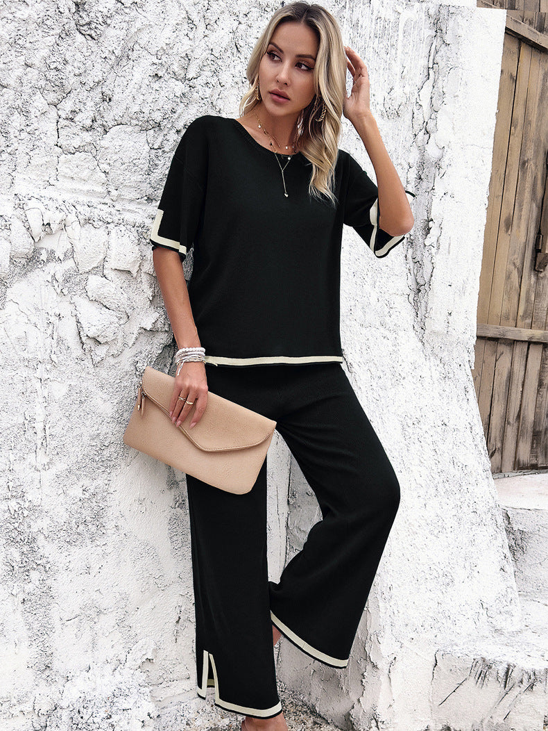 Adiffu Casual Short Sleeve Knit Suit